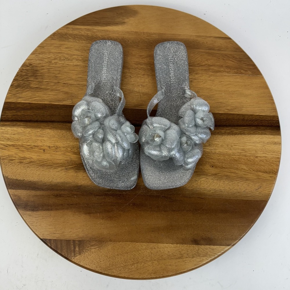 Womens Jeffrey Campbell Floralee Silver Jelly Thong Flip Flops Sandals Size 8 M